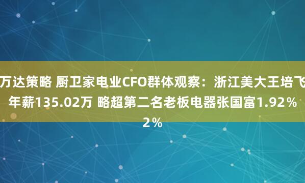 万达策略 厨卫家电业CFO群体观察:浙江美大王培飞年薪135.02万 略超第二名老板电器张国富1.92%